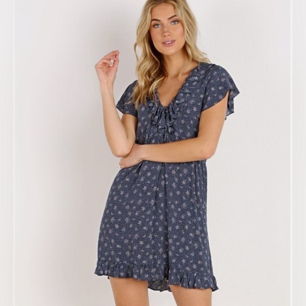 Auguste the Label JASMINE SUNDAY NAVY POLKA DOT & FLORAL FRILL MINI Dress